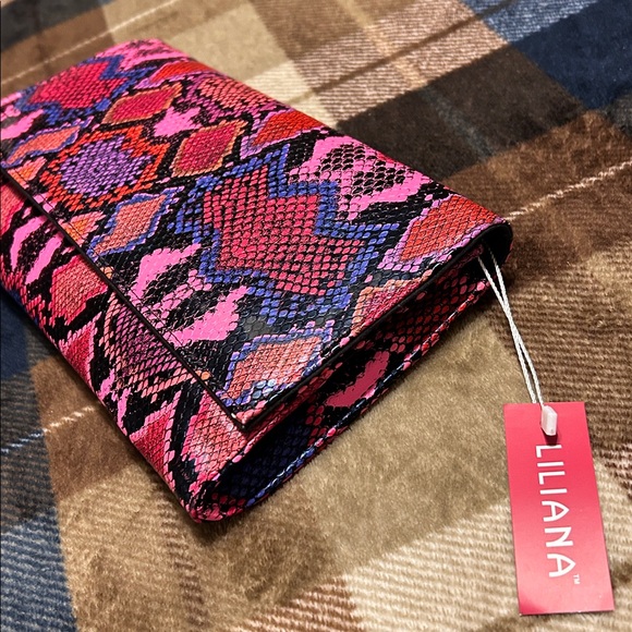 Liliana Pink and Blue Snake Print Clutch - Picture 8 of 9